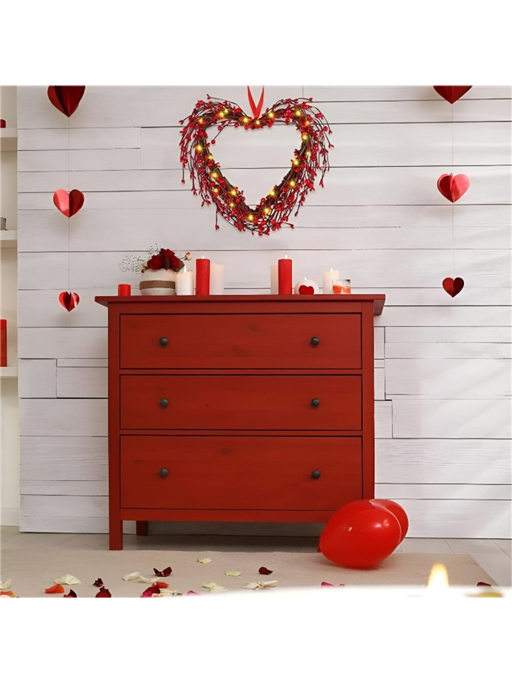 12 Inch Valentine Heart Wreath Garland with Grapevine Red Berry 20 LED